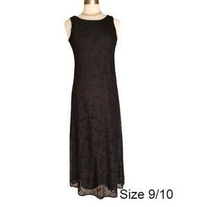 Women's Vintage Black Dress 9/10 Hollywood Maxi Velvet Floral Elegant Gown  